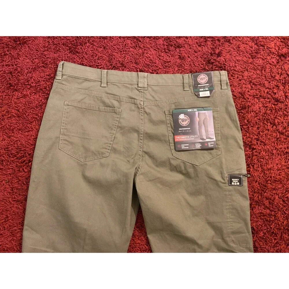 Weather Proof Dakota Utility Pants Men’s 40X30 Green Work Casual Stretch Trouser